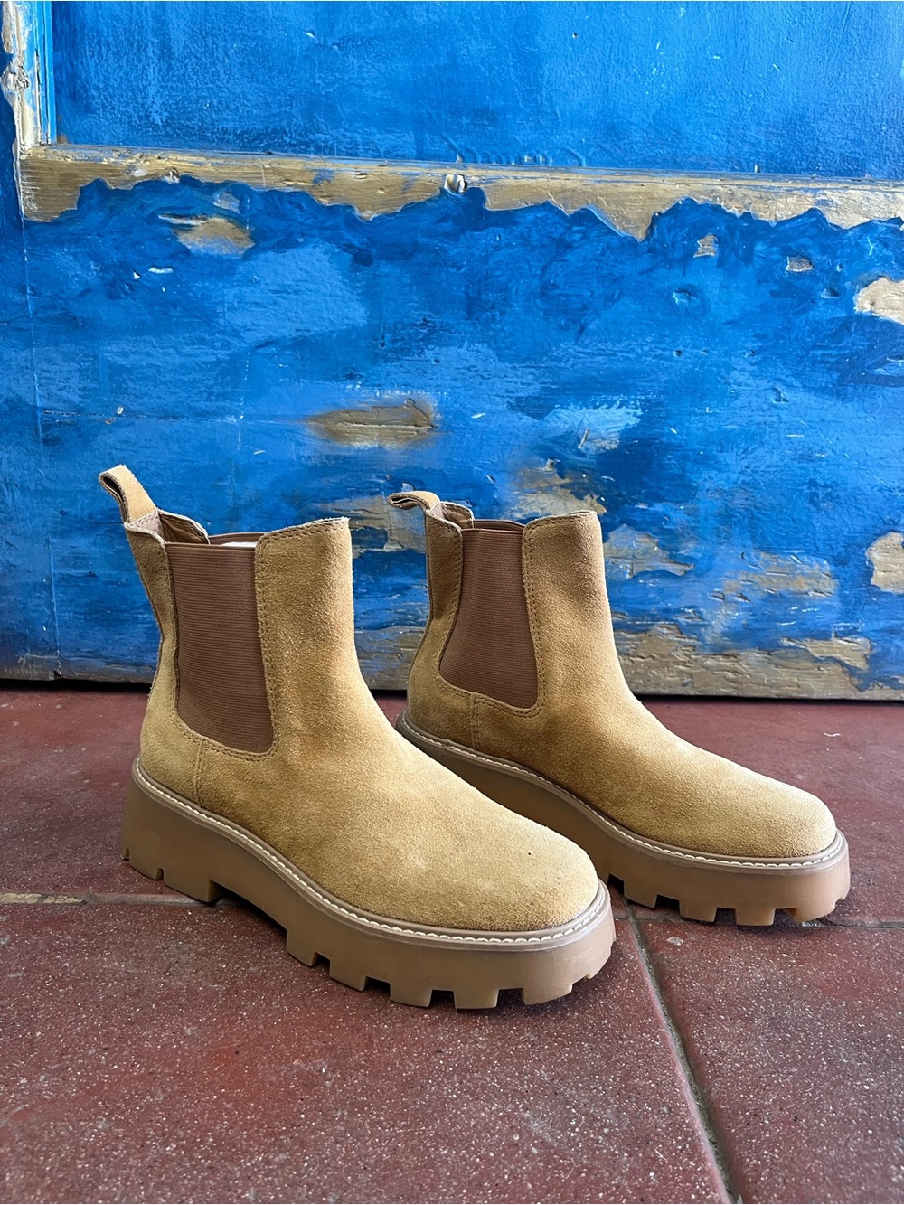 Dolce Vita Tan Suede Chelsea Lug Booties
